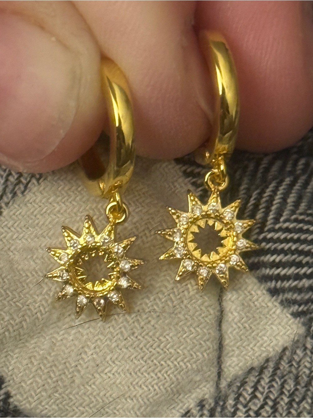 14K Gold Plated Sunburst Hoop Drop Huggie Dainty Earrings - Women's Jewelry